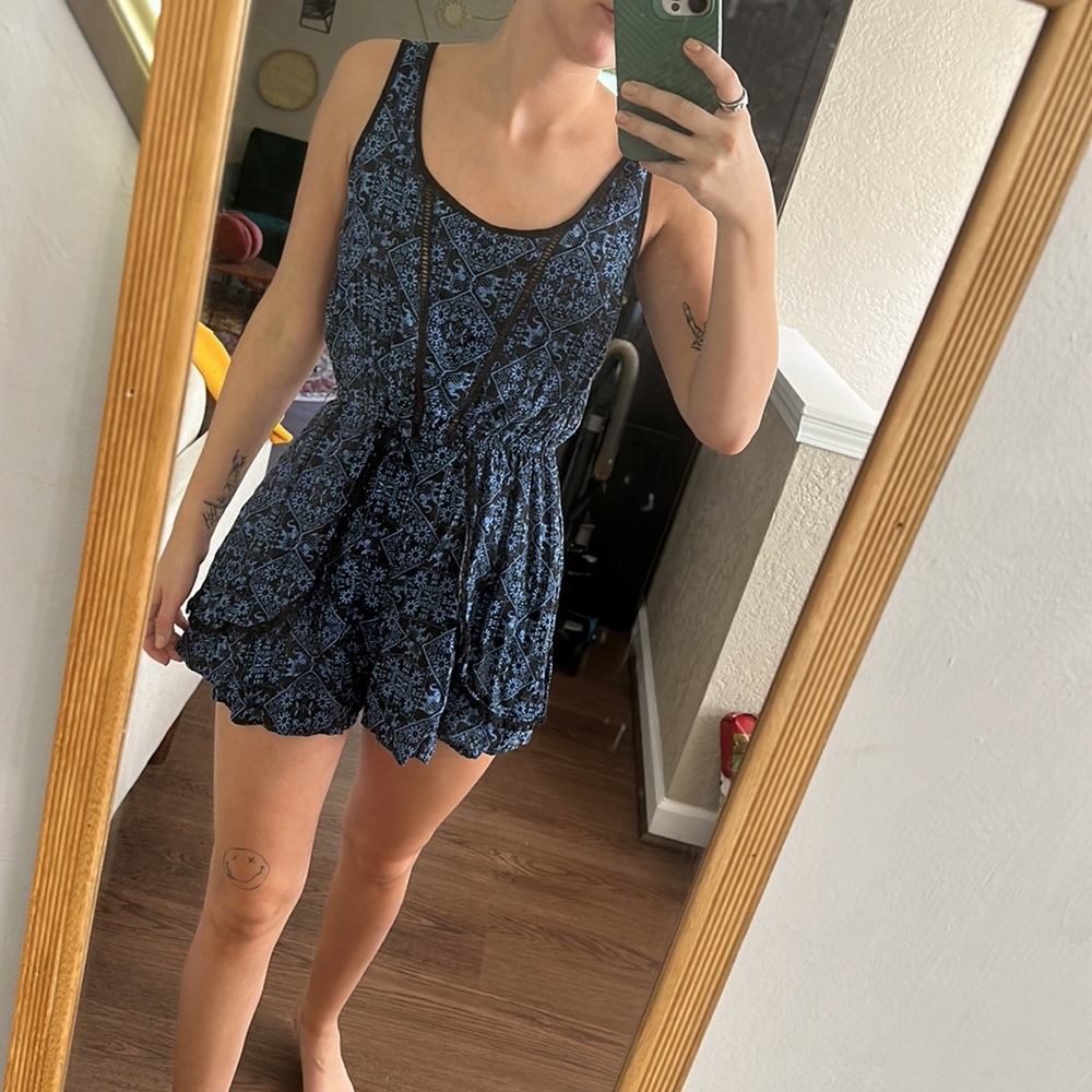 Blue and black romper